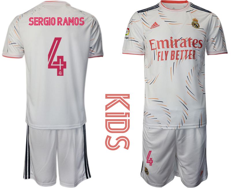 Youth 2021-2022 Club Real Madrid home white #4 Adidas Soccer Jersey